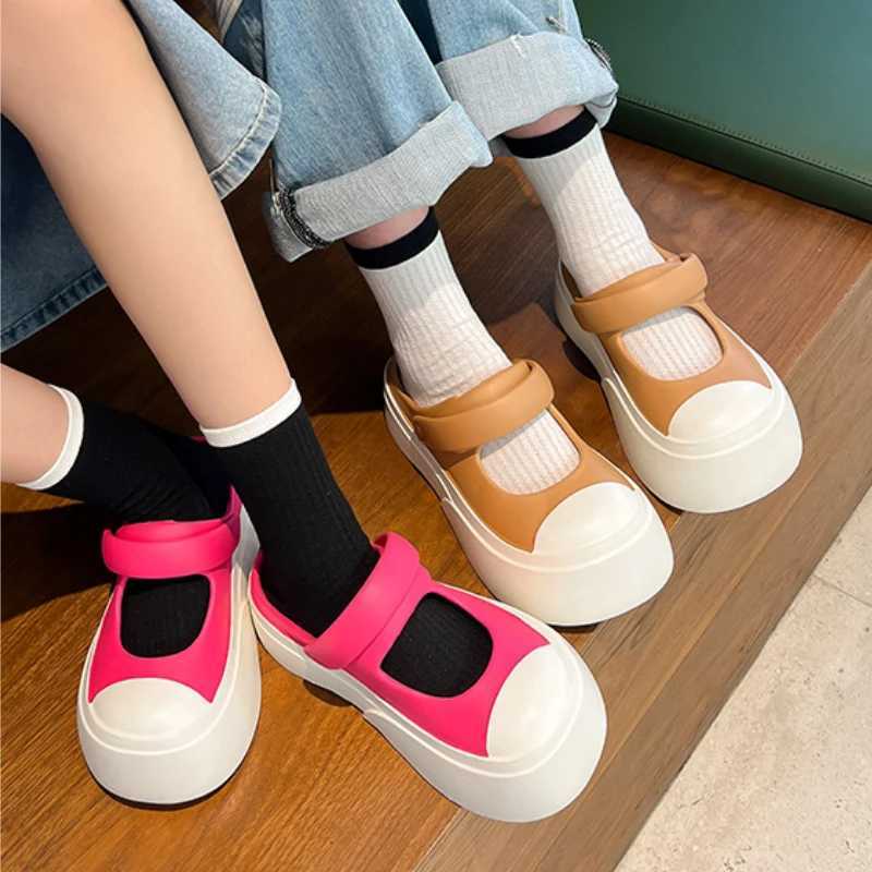 High Quality Mary Jane Sandals for Women Summer New High Heel Thick Shoes Fashion Close Toe Half Slippers Anti Slip Holiday Beach Shoes T241227