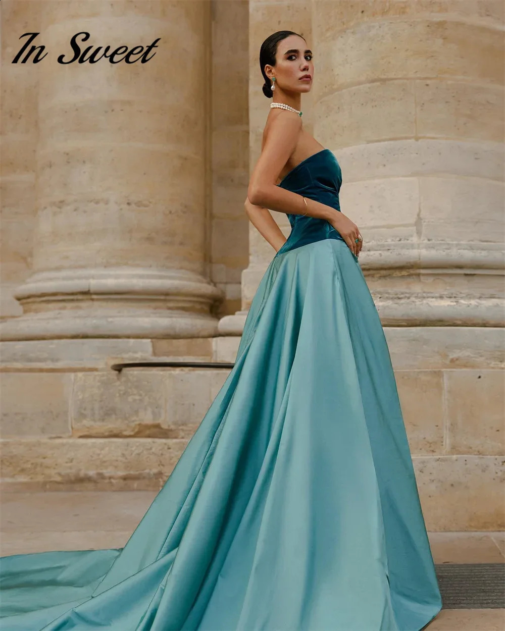 Customized Chapel Train Formal Evening Gown for Women A-line Strapless Sweetheart Collar Modern Long Prom Party Dresses 241223