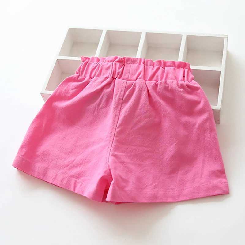 2-7Y Summer Girls Shorts Kids Shorts Candy Color Girls Children Clothes Bow Beach Loose Shorts Casual Pants Linen Comfortable W241227