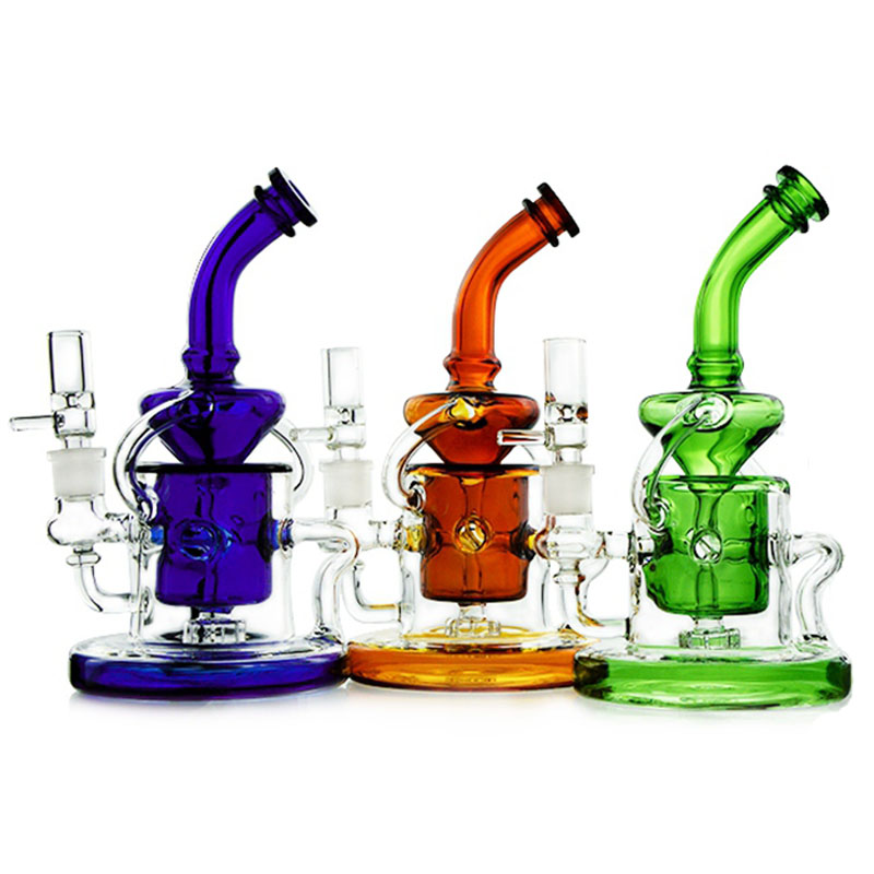 Tornado Klein Recycler Glass Bongs Showerhead Perc Water Pipes Glass Rig Bent Tube Colorful Bongs WP308