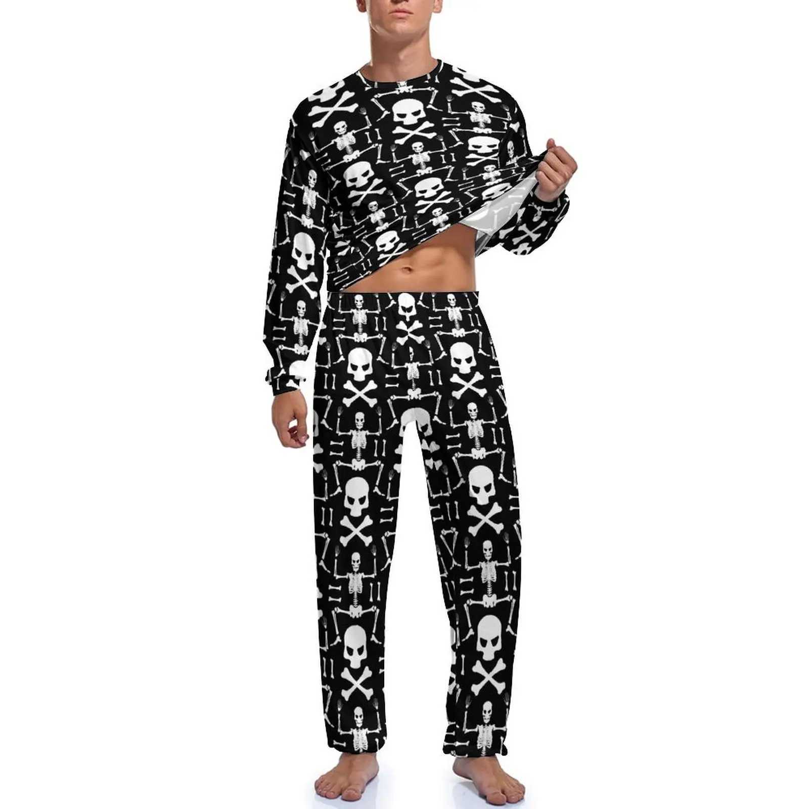 Skeleton Pajamas Autumn 2 Pieces Bone Skulls Cool Pajama Sets Mens Long Sleeve Leisure Pattern NightwearXJ241227