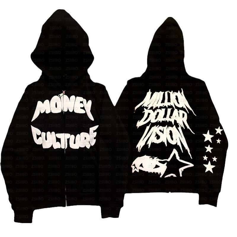 Street Hip Hop Gothic Hoodie Personalized Letter Star Printed Cardigan