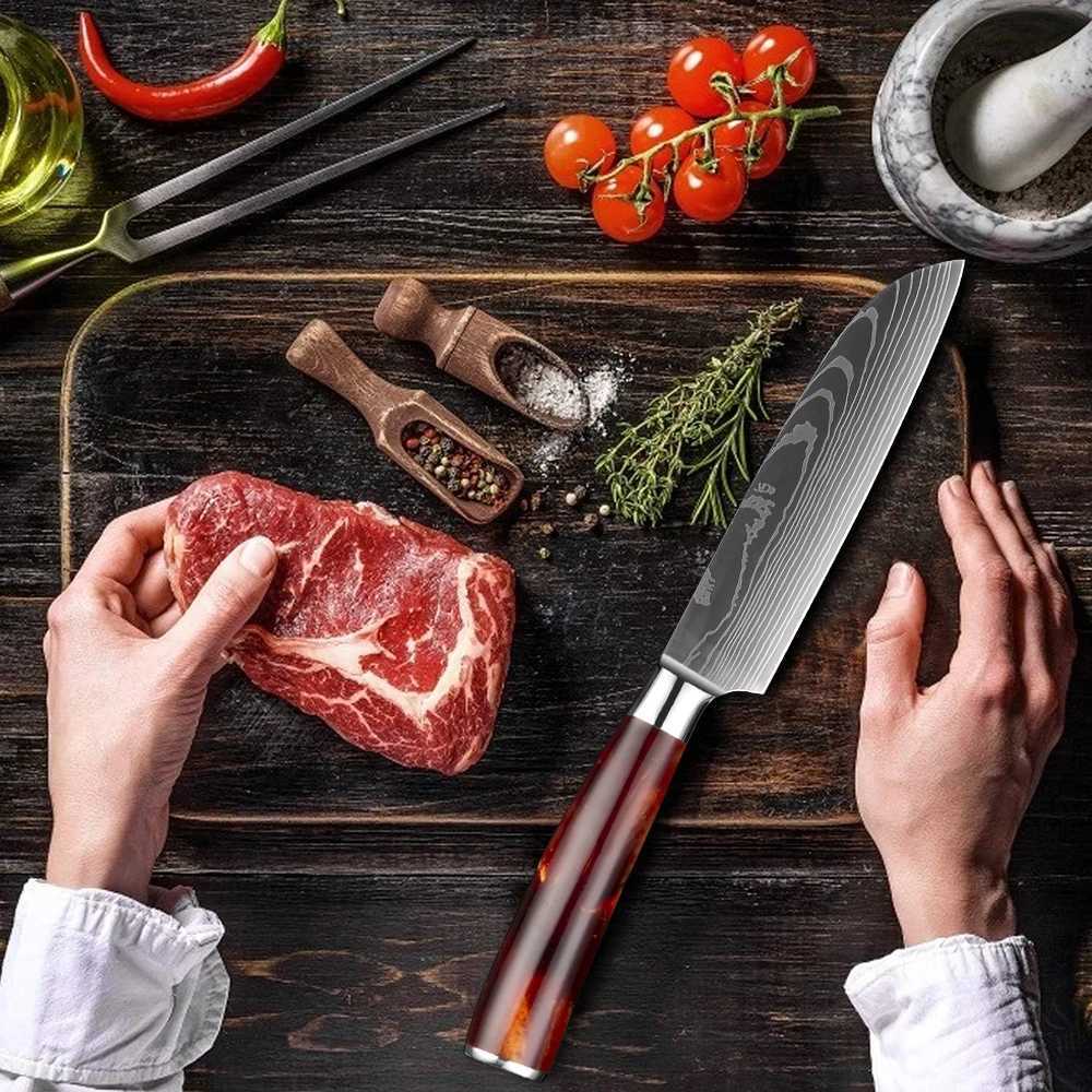 Razor sharp practical side dish knife set 1-4 pieces small chef cooking kitchen knife fruit and vegetable cutting knife red resin handle Y241227