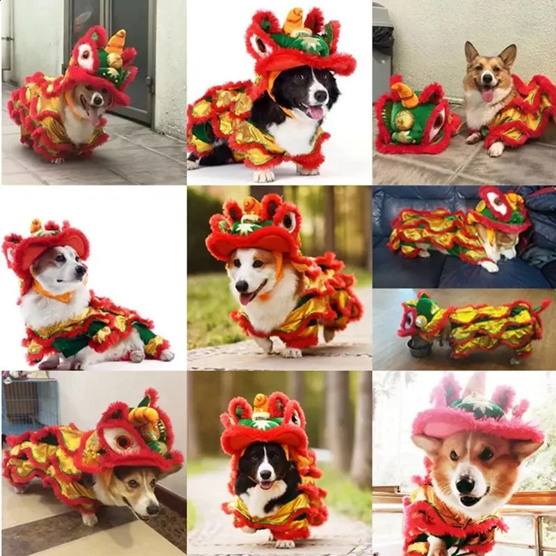 Funny Dog Clothes Years Pet Chinese Costume Dragon Dance Lion Dog Party Lion Dance Red Cosplay Festive Lucky Cat Clothes 241225