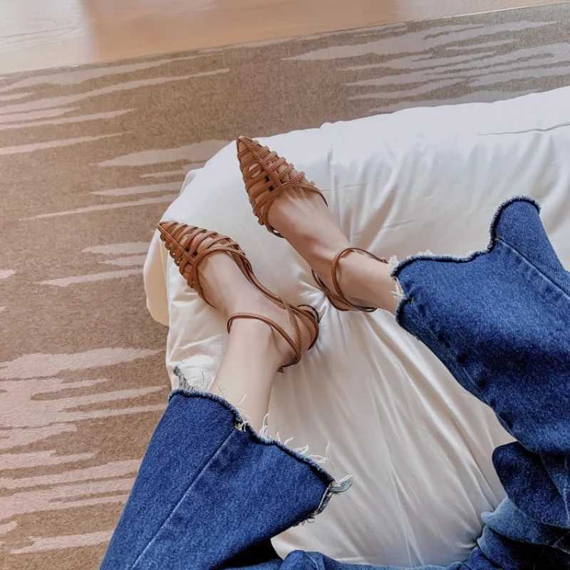 High Quality Premium Fashion Sandals Summer French Retro Thick Heels Pointed Elegant Woman Shoes with Low Heels Luxury Sandals T241227