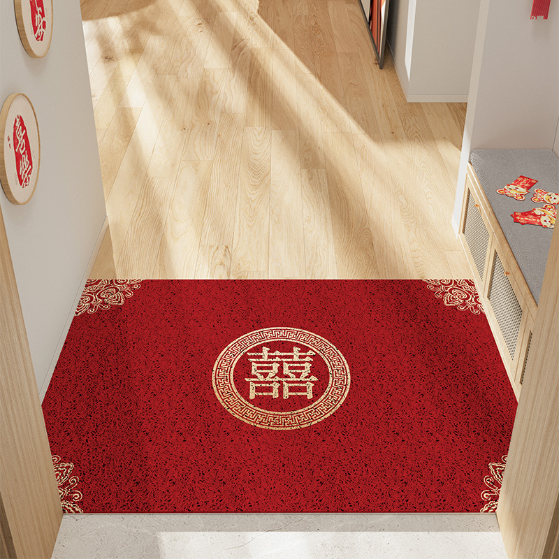 Decorative Red Festive Entrance Door Mats To Scrape Mud and Dirt Foot Pads Wear-resistant Non-slip Easy To Care for Silk Ring Mats