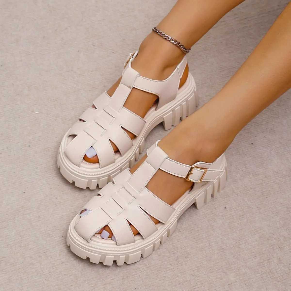 High Quality Womens Sandals Summer New Brand Closed Toe Platform Sandals Rome Strap Square Round Toe Fashion Shoes for Women T241227