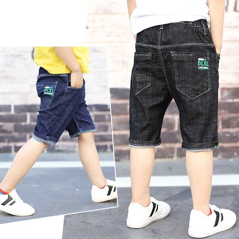 Teenager Kids Boys Denim Shorts 4Y-16Y Summer Letter Printed Children Boys Casual Pants Soft Cotton Jeans Short Straight Pants W241227