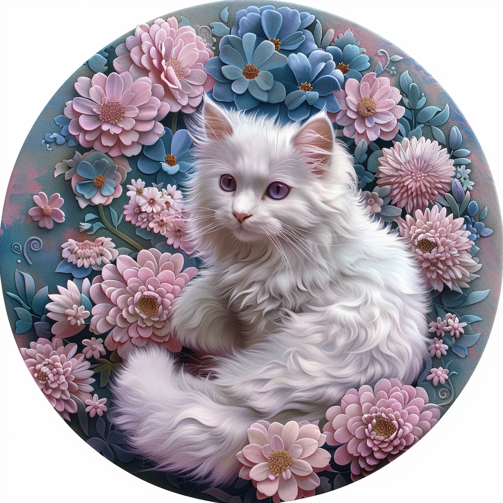 Angola Cat Aluminum Pet Ornaments - Customizable Circular Decorative Paintings for Pet Souvenir Tombstones