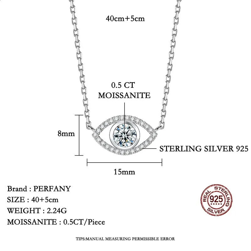 PERFANY 05CT Necklace for Women S925 Pure Silver eye Pendant Laboratory Diamond Certified Highend Fashion Jewelry 241226