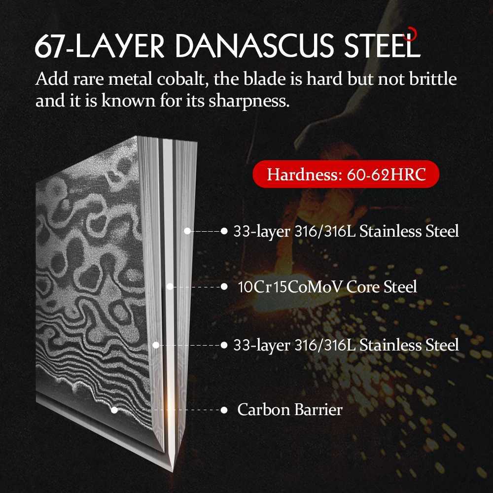 Hebei 8.3 Chef Knife 67 Layer Damascus Steel 65 Angle Cooking Tool Core Blade Kitchen Knife Accessories Y241227