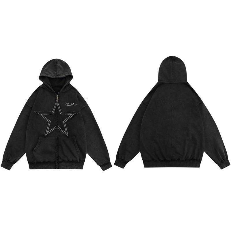 Millennium autumn winter fashionable men's women's street cardigans with pentagonal patch and loose zipper