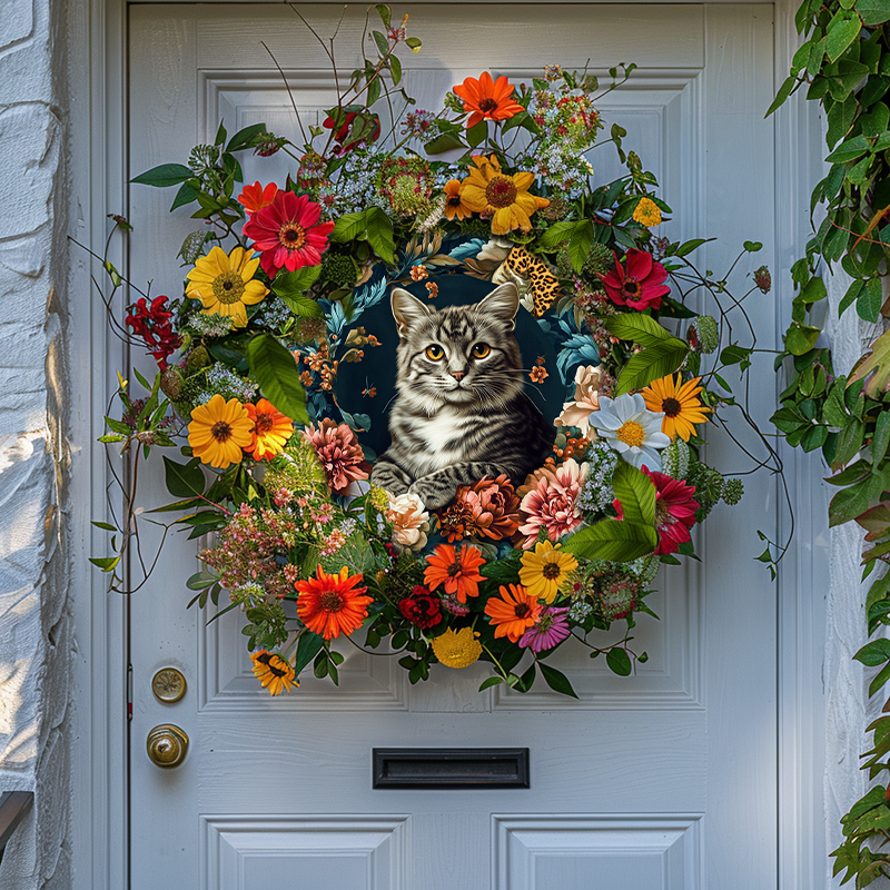 Customized Gray Tabby Cat Aluminum Decorative Painting - Unique Pet Ornaments Souvenir Tombstones | Perfect Halloween Gifts