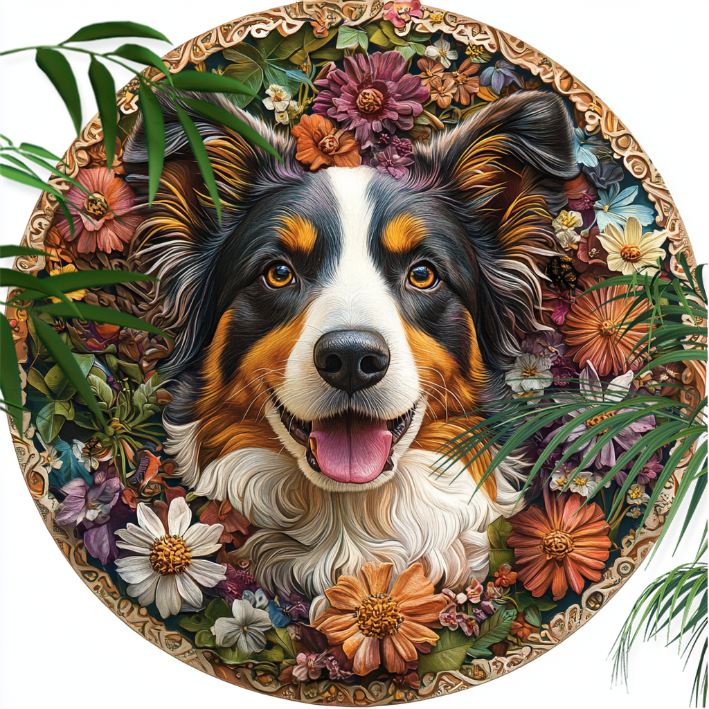 Customized Australian Shepherd Pet Ornaments - Circular Aluminum Decorative Paintings, Unique Souvenir Tombstones for Pets