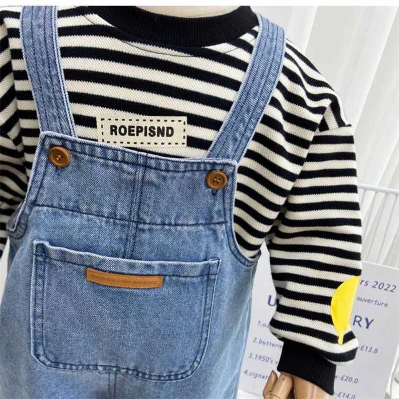 2024 Childrens Fashion Casual Backpack Trouser Boys Autumn Loose Pocket Jeans Spring New Girls Simple Solid Color Pants W241227