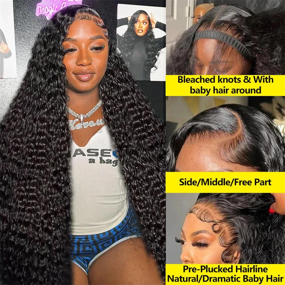 Eddfine 13X4/13X6 HD Transparent Front Human Wigs Preplucked Brazilian Deep Wave Lace Frontal Wig With Baby Hair