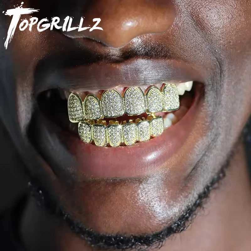 TOPGRILLZ Classic 6/6 Hip Hop/Punk Teeth Grillz Set Gold Silver Color Top Bottom Grills Dental Mouth Cs Cosplay Party W241227