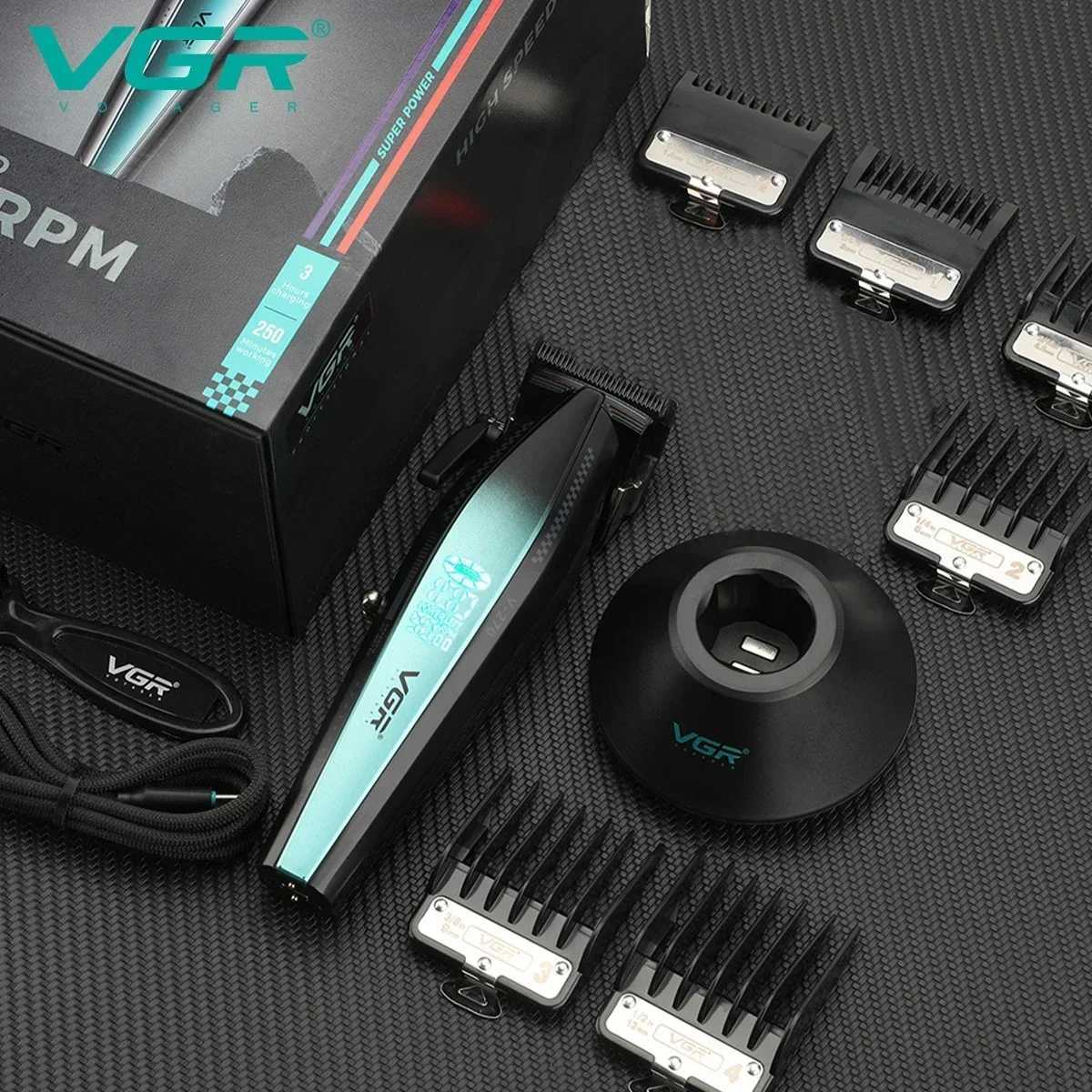 VGR Hair Trimmer Professional Hair Cutting Machine Cordless Hair Clipper Rechargeable Barber 9000 RPM LED Beard Trimer for Men W241227