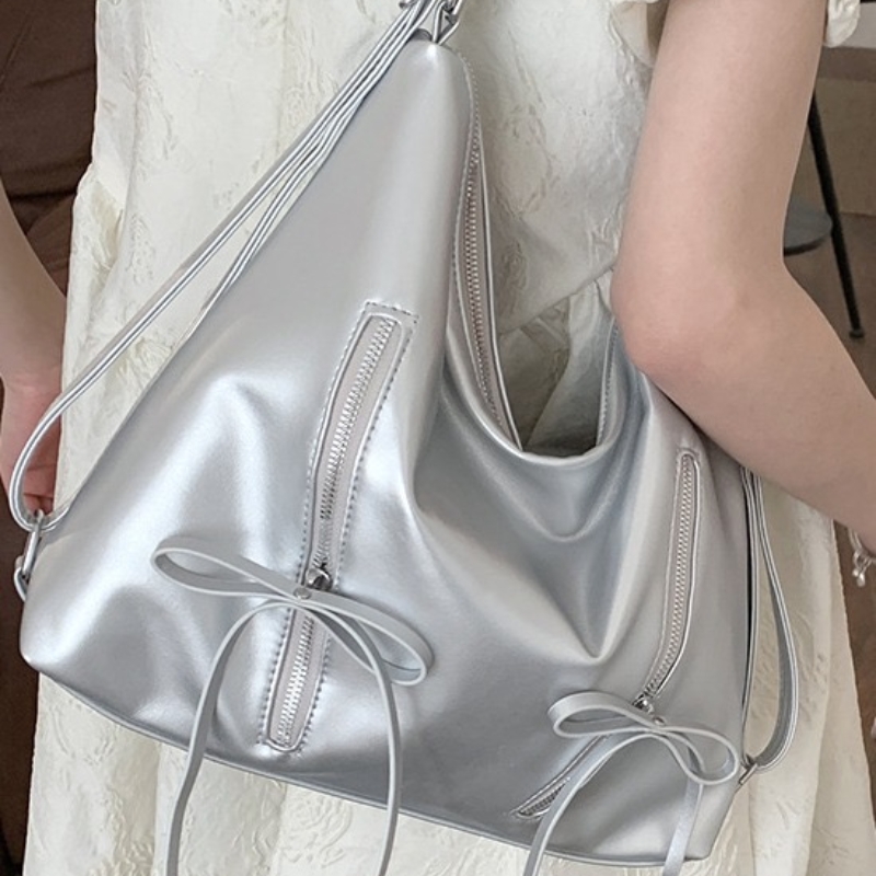 Shoulder Bags Cute Bow Underarm Bag PU Leather Designer Tote Solid Color Trendy Crossbody New With Zipper Satchel Purse For Women
