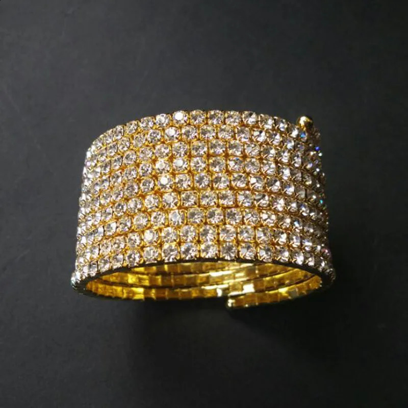 9-Row Spiral Rhinestone Bangles Silver Plated and Gold Color Bridal Wedding Crystal Bangle Bracelets for Women 241227