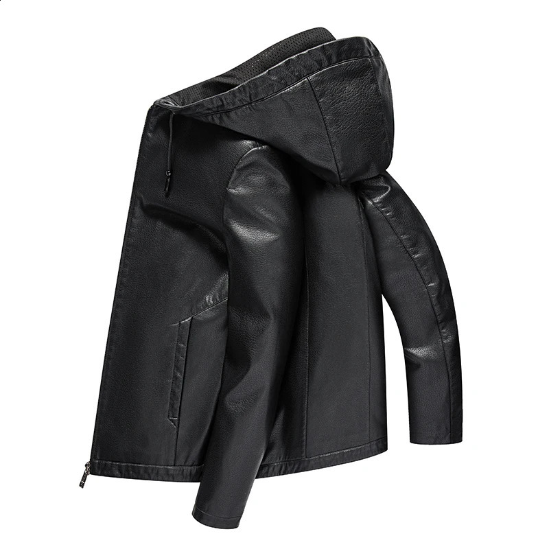 YN2261 Spring And Autumn Thin Mens Youth Leather Jacket Plus Velvet Hooded Casual Wear Fashion Available In Thickness 241227
