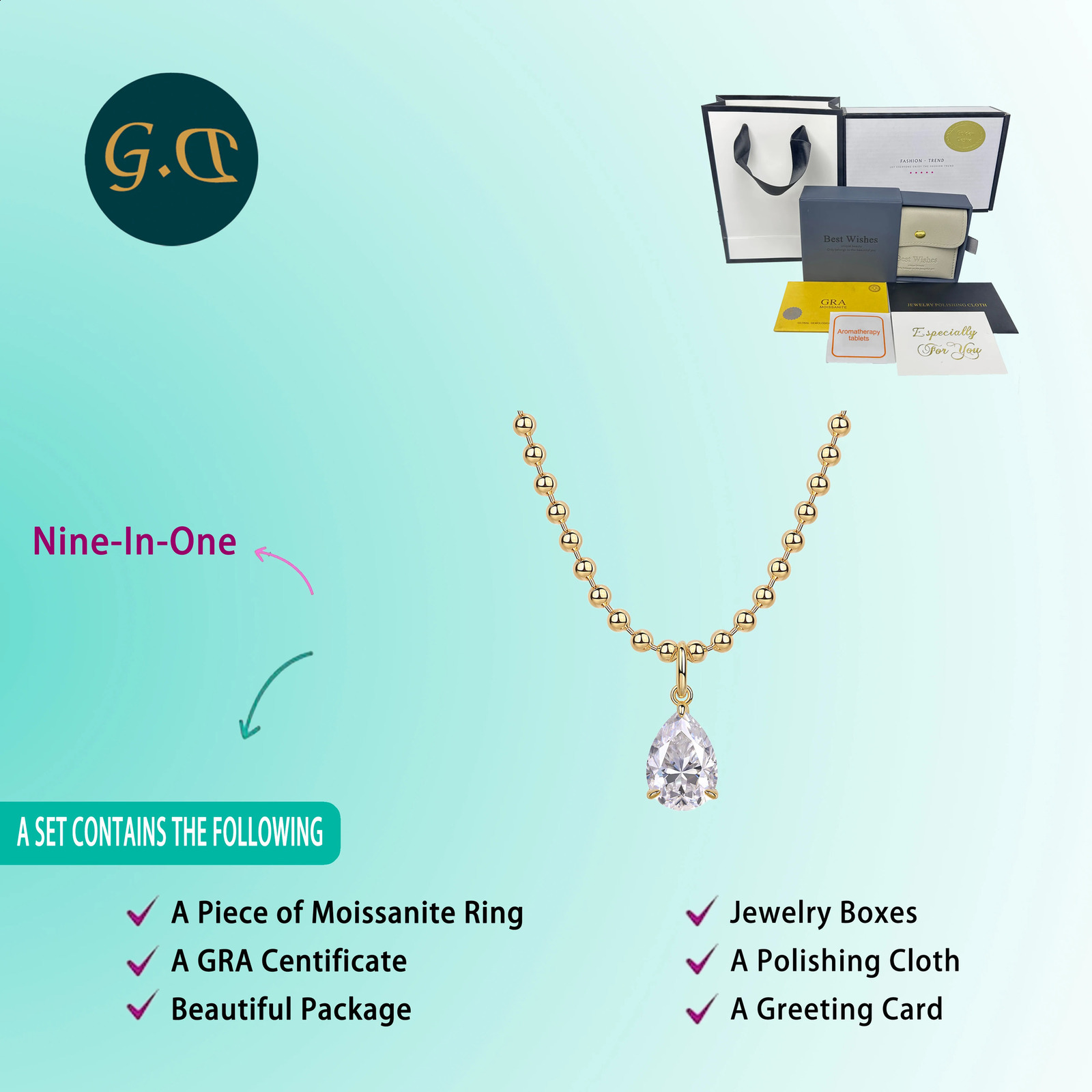 395ct 18K Gold Plated Necklace with Beaded Chain and Stunning PearCut Pendant Elegant Stylish 241226