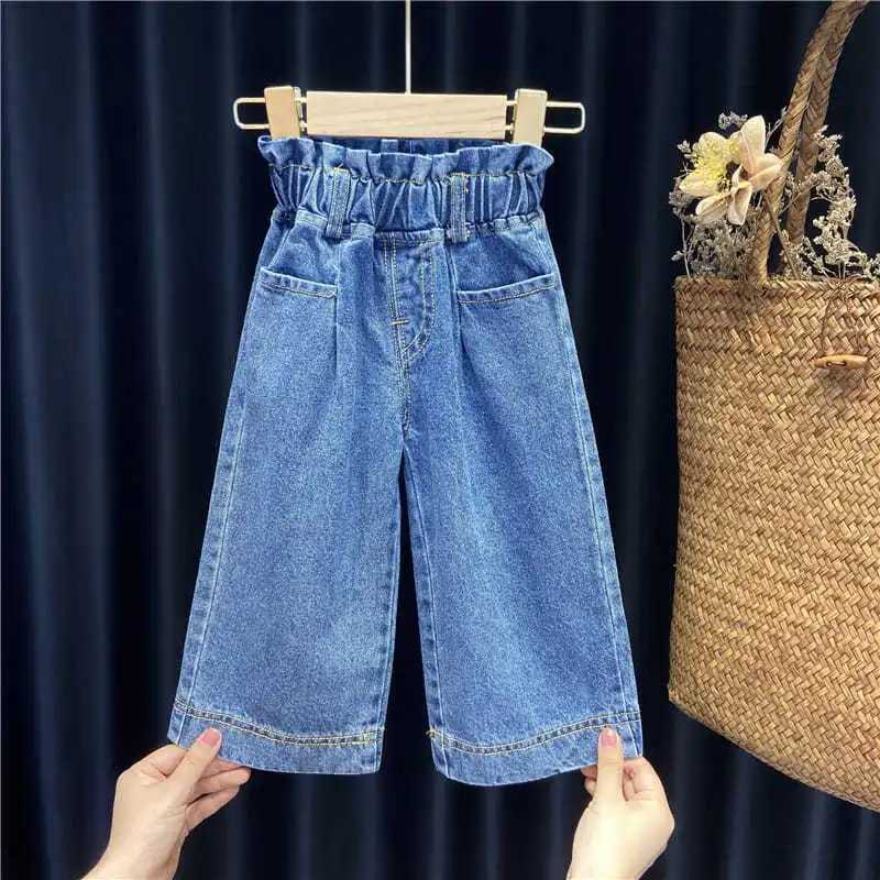 2024 Spring Autumn Girls Fashion Wide Leg Jeans Pants Baby Kids Children Denim Trousers W241227