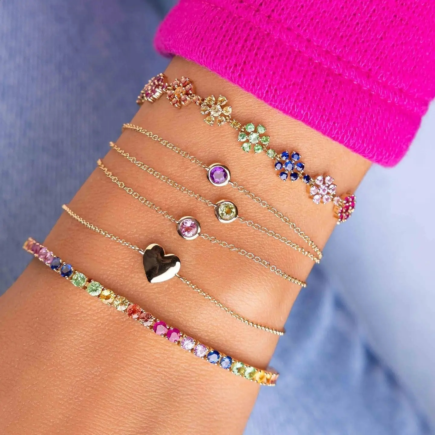 Arrived Tennis Round Cubic Zirconia Bracelet For Women Girl Jewelry Gold Color Rainbow Cz Gorgeous Trendy Bangle 241227