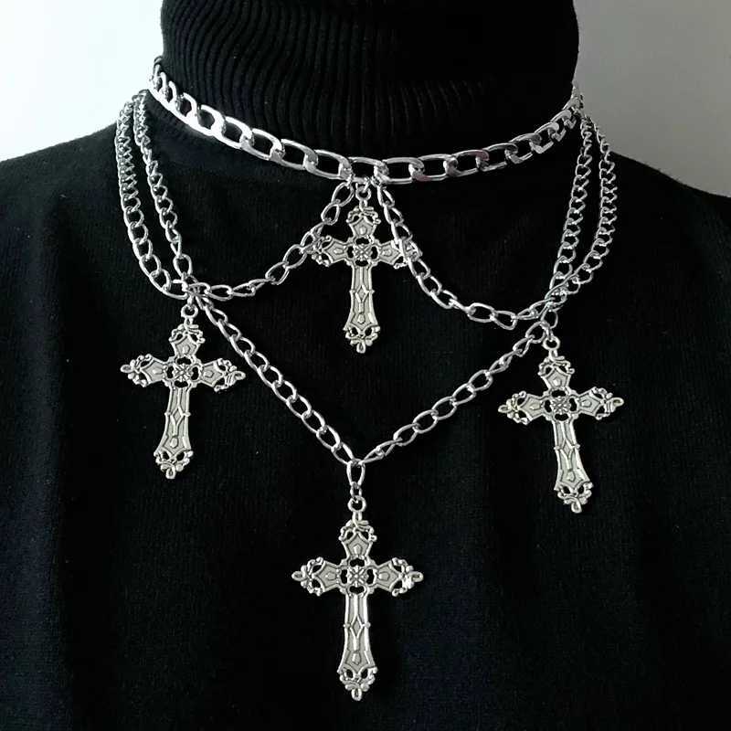 Goth Streetwear Necklaces Grunge Cross Pendants Women Men Neck Chain Indie Jewelry On The Neck 2021 E Girl Choker Aesthetic KpopXJ241227