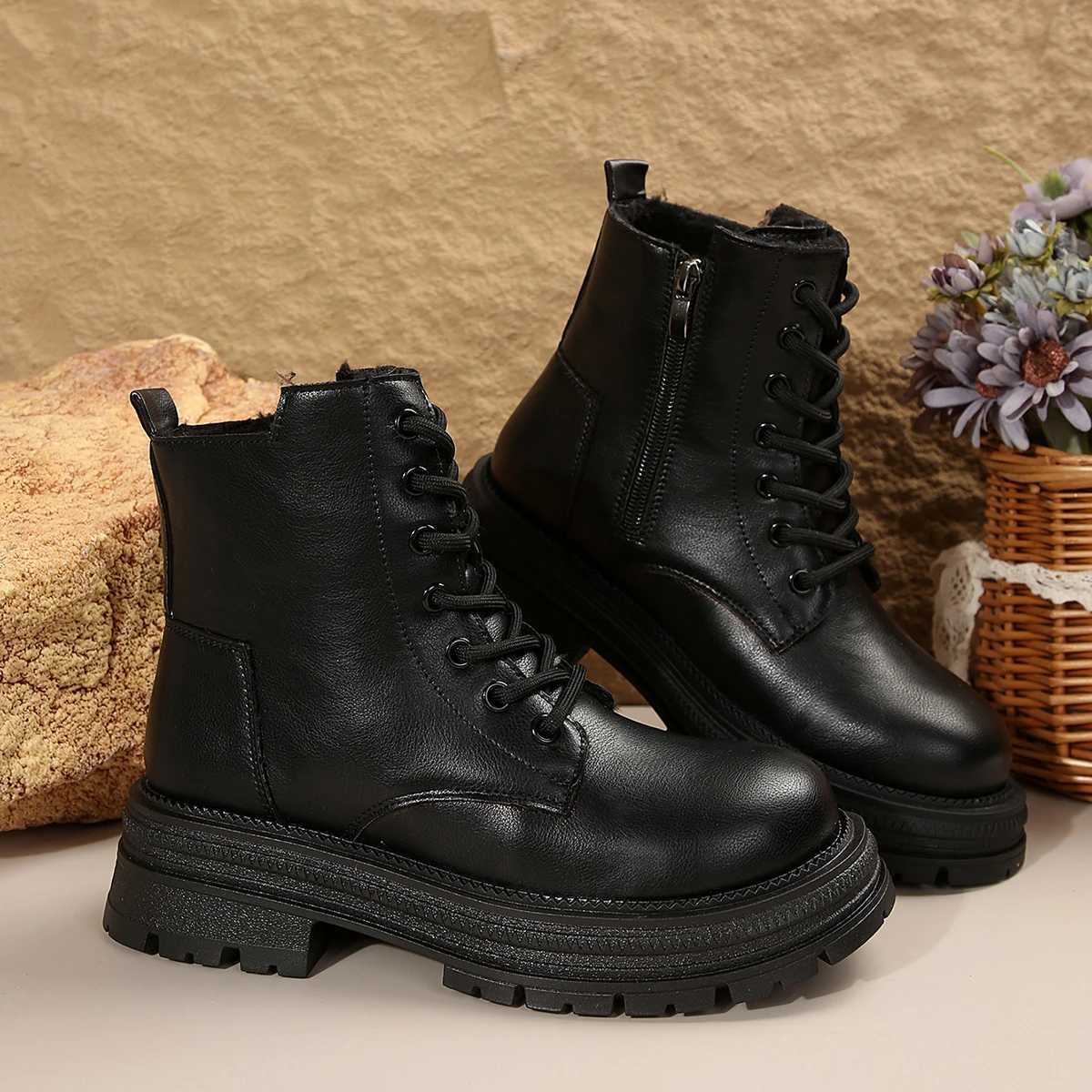 2024 Summer Fall Womens Ankle Boots Classic Beige Black Leather Gothic Fashion Shoes Mid-heel Short Combat Boots Platform ShoesXJ241226