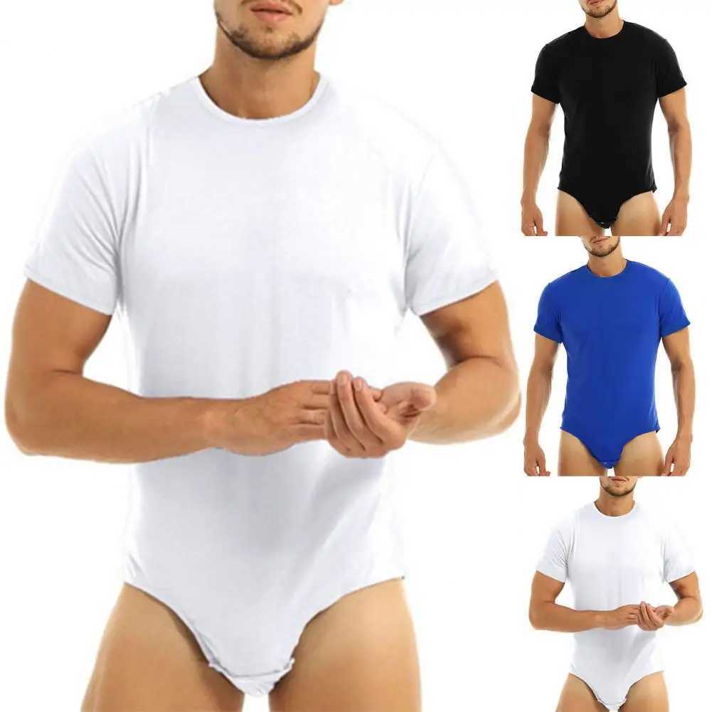 Men Adults Bodysuit Press Crotch Undershirts Short Sleeve Men Romper Pajamas Solid Color Bodysuit Pajamas Sleeping SupplyXJ241227