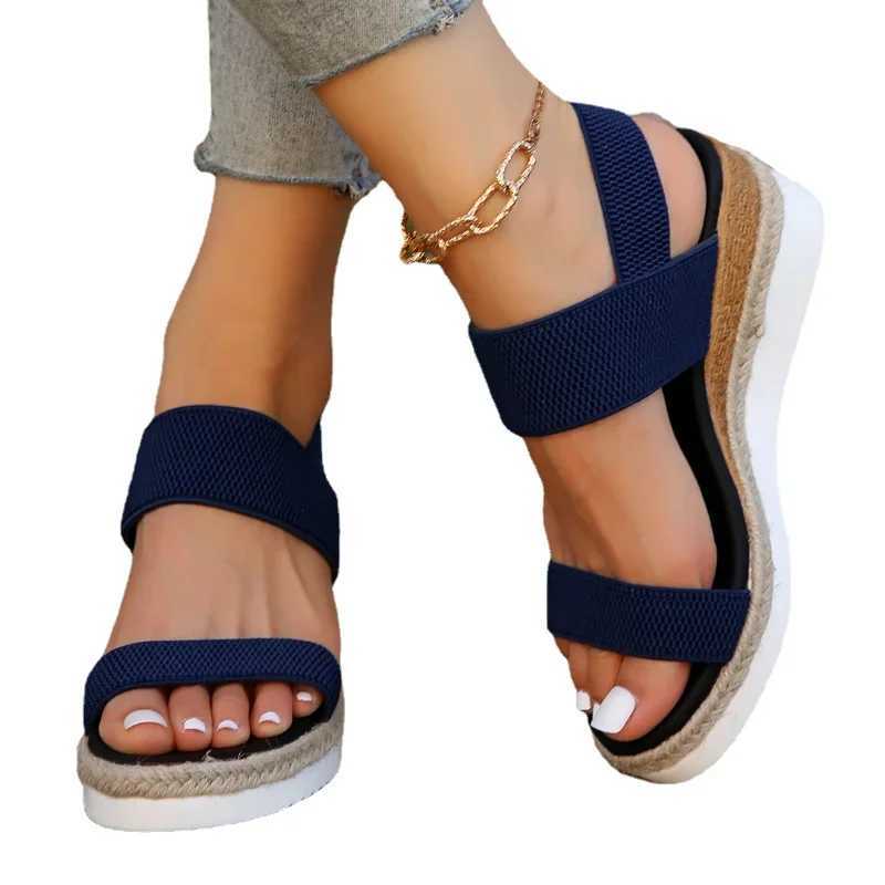High Quality Womens Shoes Hot Sale Elastic Band Womens Sandals Summer Open Toe Solid Color Wedge Beach Shoes Ladies Platform Sandals T241227