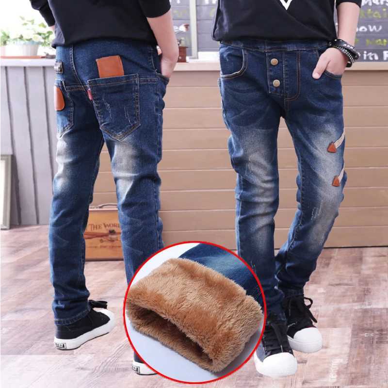 Spring and autumn childrens jeans teenagers jeans boys jeans Trouser casual letter cotton pencil pants long legs boys dark jeans W241227