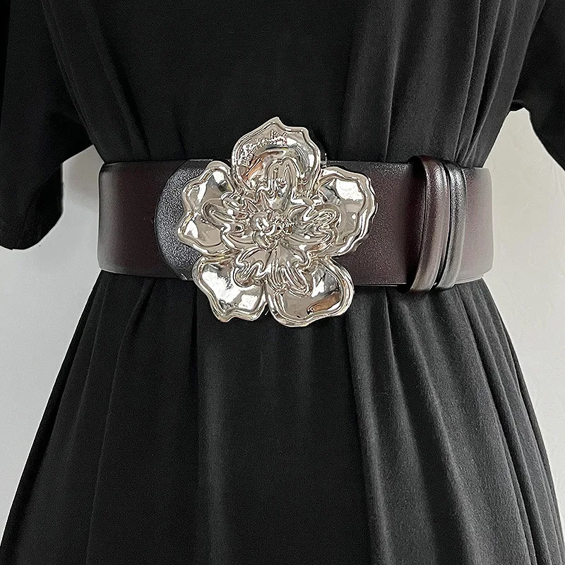 ladies wide belt elastic vintage buckle leather wide fashion wild pin buckle womens belt waist seal belt 241226
