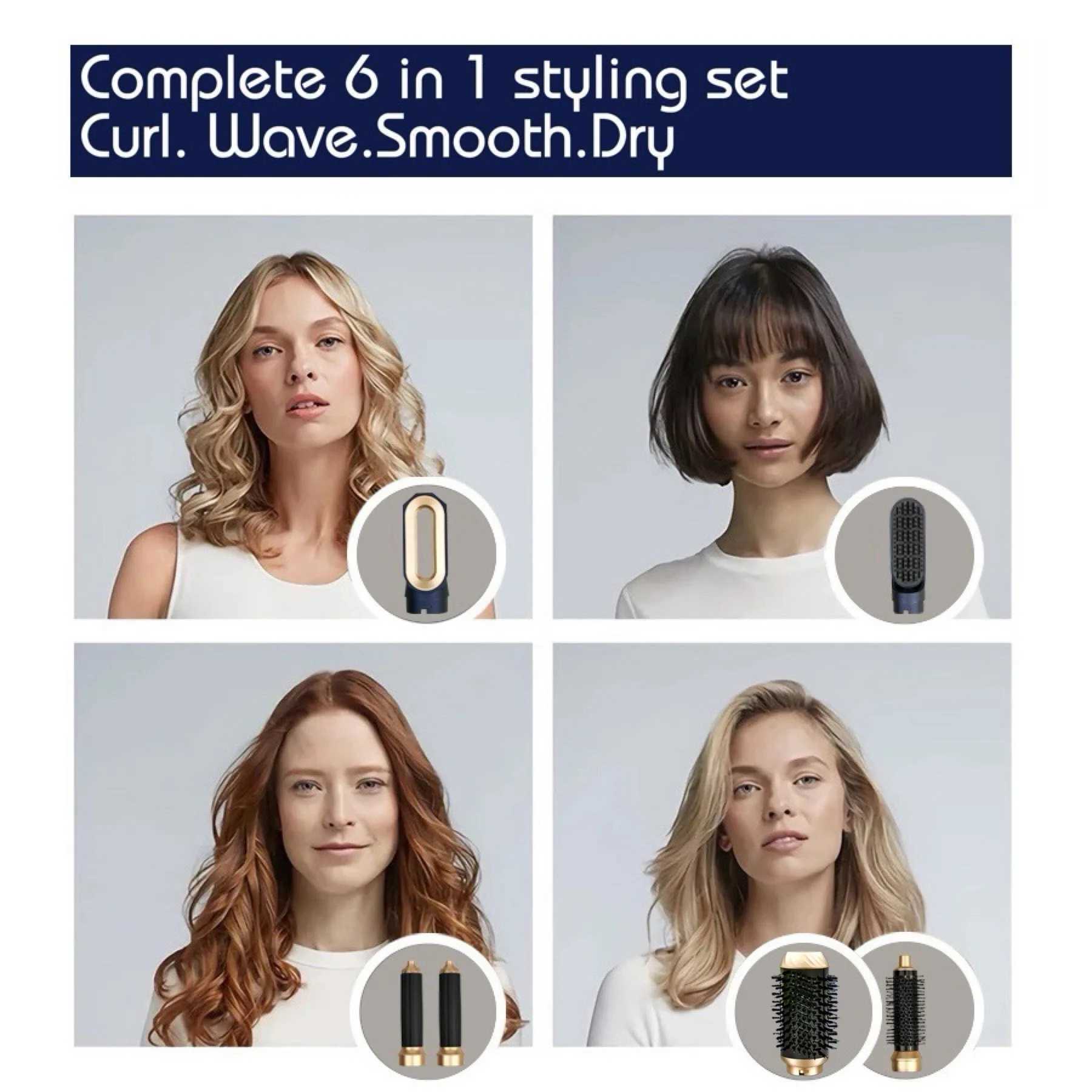 6 in 1 Hair Dryer With Electric Curling Iron Hair Curler Dryers Curling Rollers Hair Curler With Dryer And Straightening Brush M241226