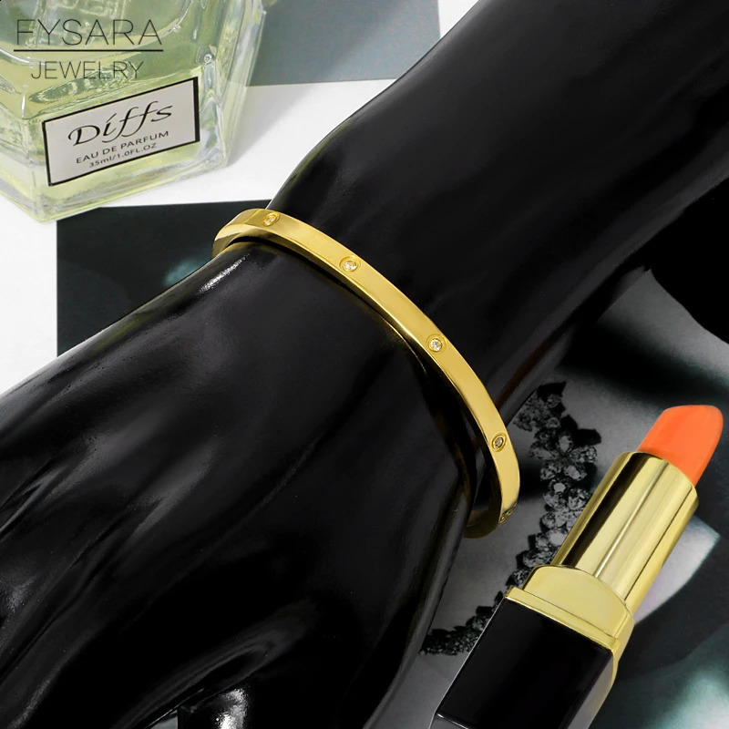 FYSARA 3/4/6/8mm Crystals Lover Bracelets Stainless Steel Bangles Cubic Zirconia Women Gold Color Bangles Jewelry Gifts 241227