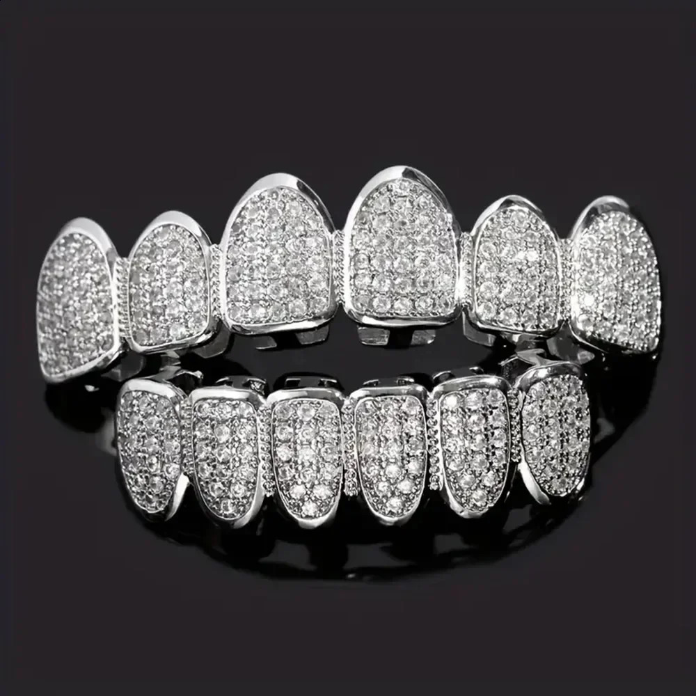 Teeth Set for Unisex Top Bottom Mouth Silver Color Grills Tooth Cap Removable Dental Fashion Body Jewelry 241225