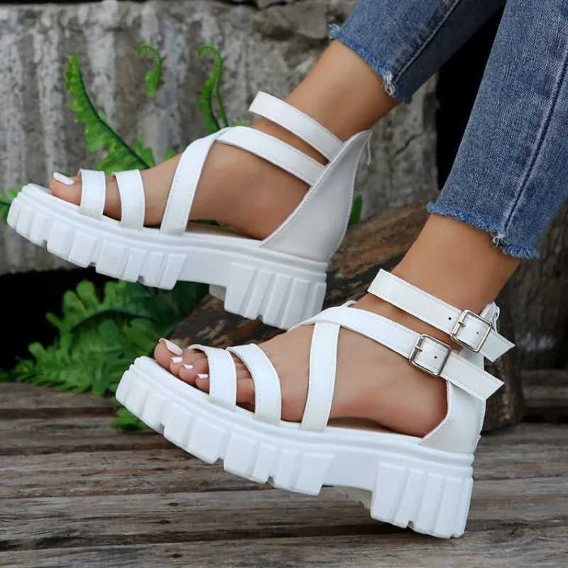 High Quality Chunky High Heels Roman Sandals for Women Summer Ankle Strap Plarform Sandals Woman Strap Thick Heeled Party Shoes T241227