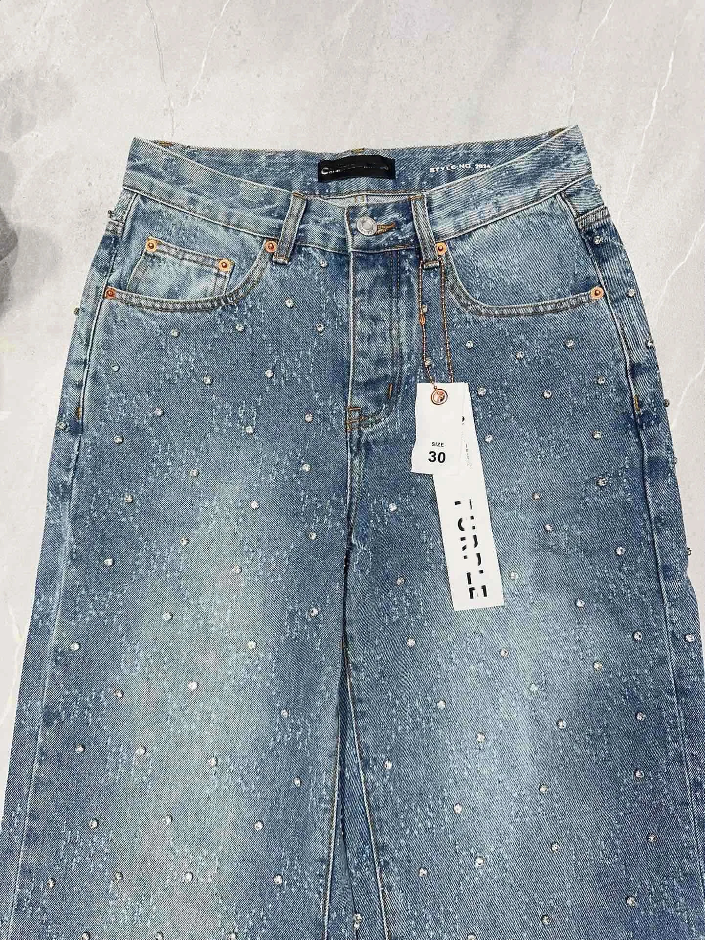 Heavy Weight Blue Diamonds Mens Baggy Pants American Streetwear s Wide Leg Denim Jeans 241226