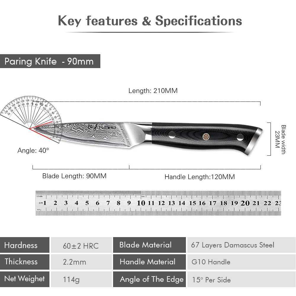 TURWHO 3.5 Paring Knife Professional Damascus Steel Kitchen Knife Chef Knife Fruit Peeling Practical Vegetable Cooking Tool Y241227