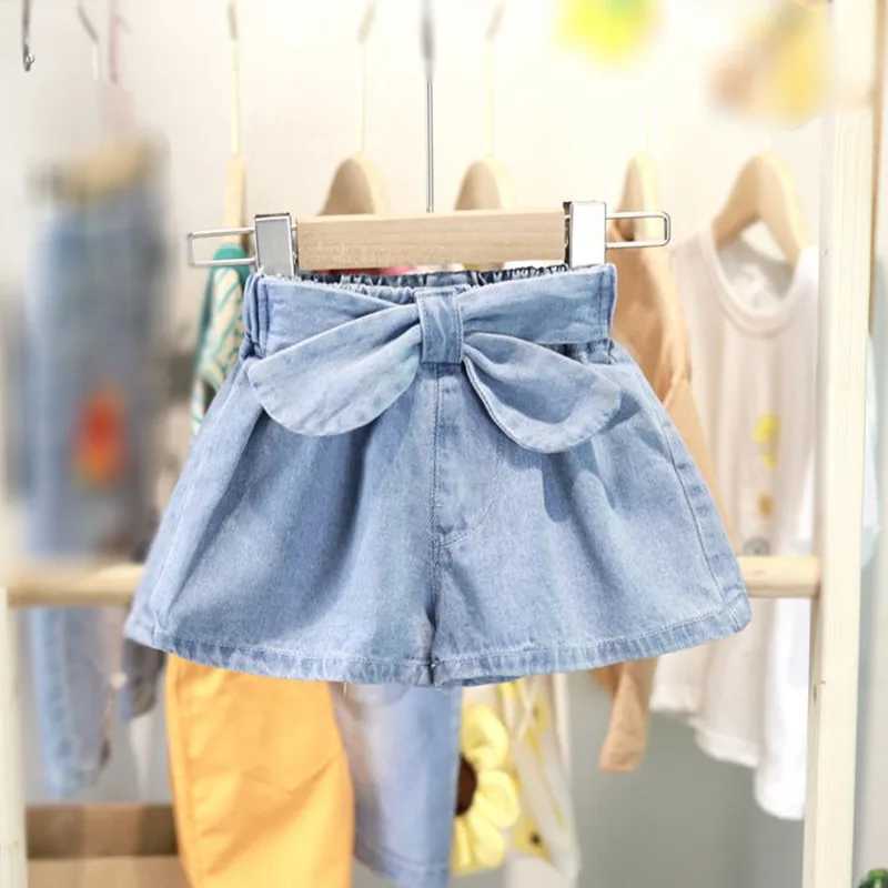 Girls Cute Bow Denim Shorts Summer Children Loose Short Pants For Girl 1-7 Years Elastic Waist Short Jeans Kid Girls Clothing W241227