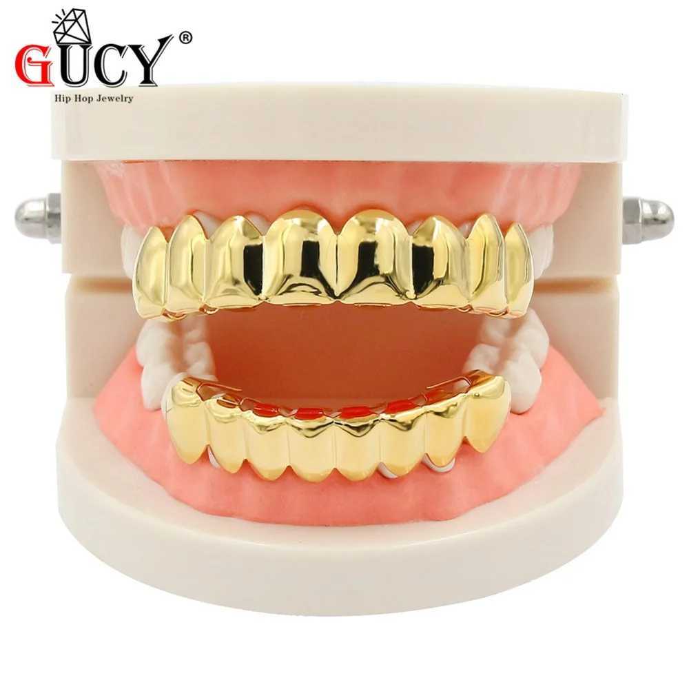 GUCY Grillz Set Finish Eight 8 Top Teeth 8 Bottom Tooth Plain Hip Hop Grills Sets Halloween Gift Party W241227