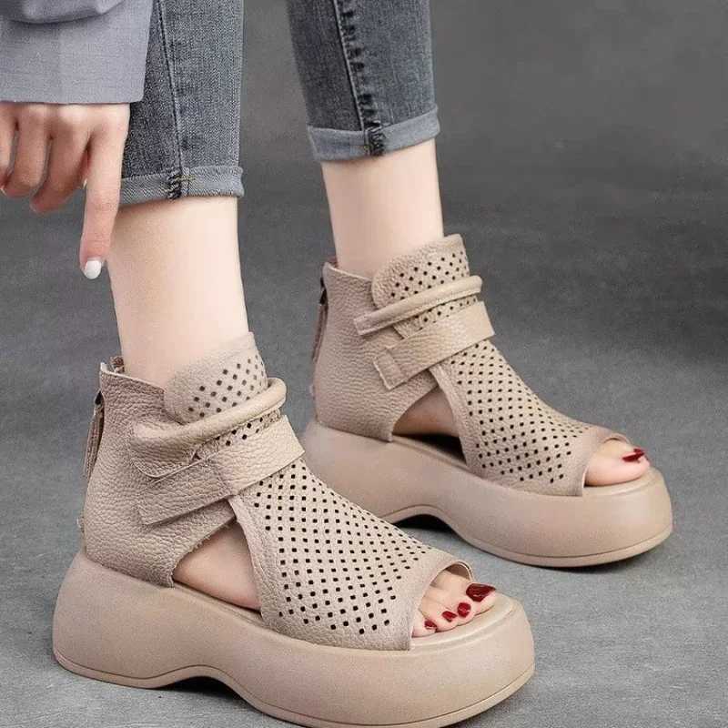 High Quality Summer Classic Women Open Toe Sandals Retro Wedge Mesh Breathable Gladiator Sandals Brand Designer Outdoor Sandals T241227