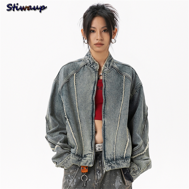 Women's Denim Jacket Blue Cropped Cowgirl Clothes Lady Jeans Jackets Woman 2025 New in Outerwears Women's Clothing 2025 Sales
