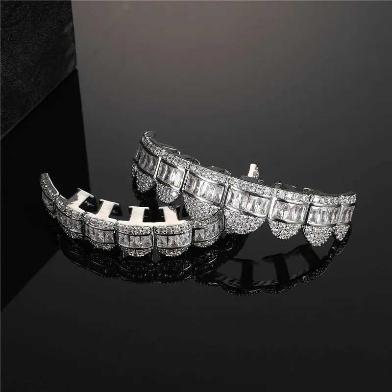 Hip Hop 1 Set Baguette Stones d Out CZ Teeth Grillz Cs 2 Colors Cubic Zircon Top Bottom Charm Grills For Men Women Jewelry W241227