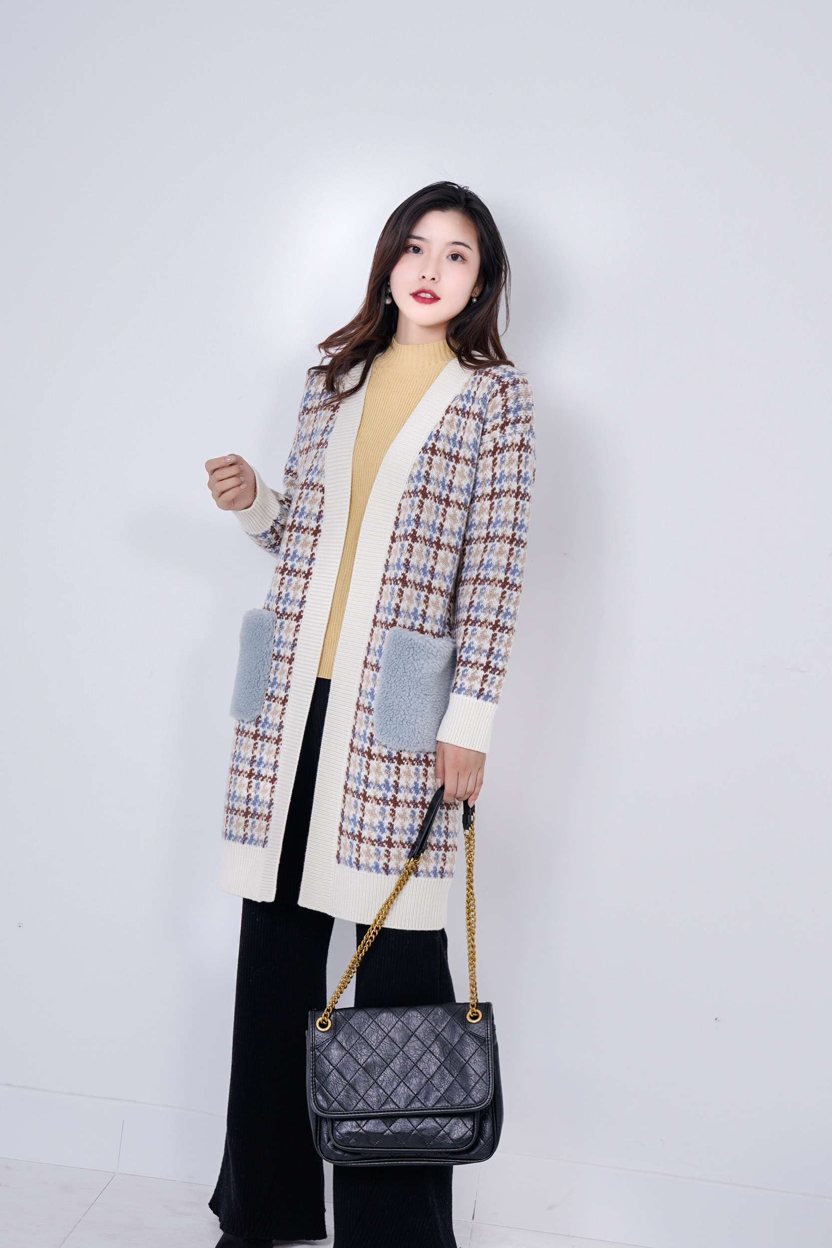 Xiaoxiangfeng sweater small coat cardigan women's new short style plaid outerwear spring and autumn knitwear outerwear