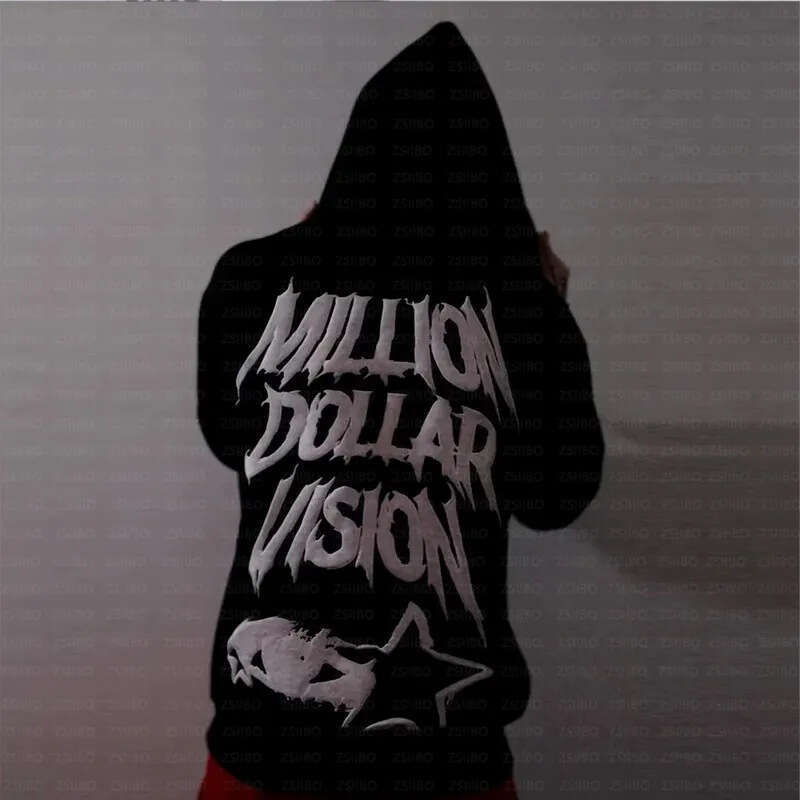 Street Hip Hop Gothic Hoodie Personalized Letter Star Printed Cardigan