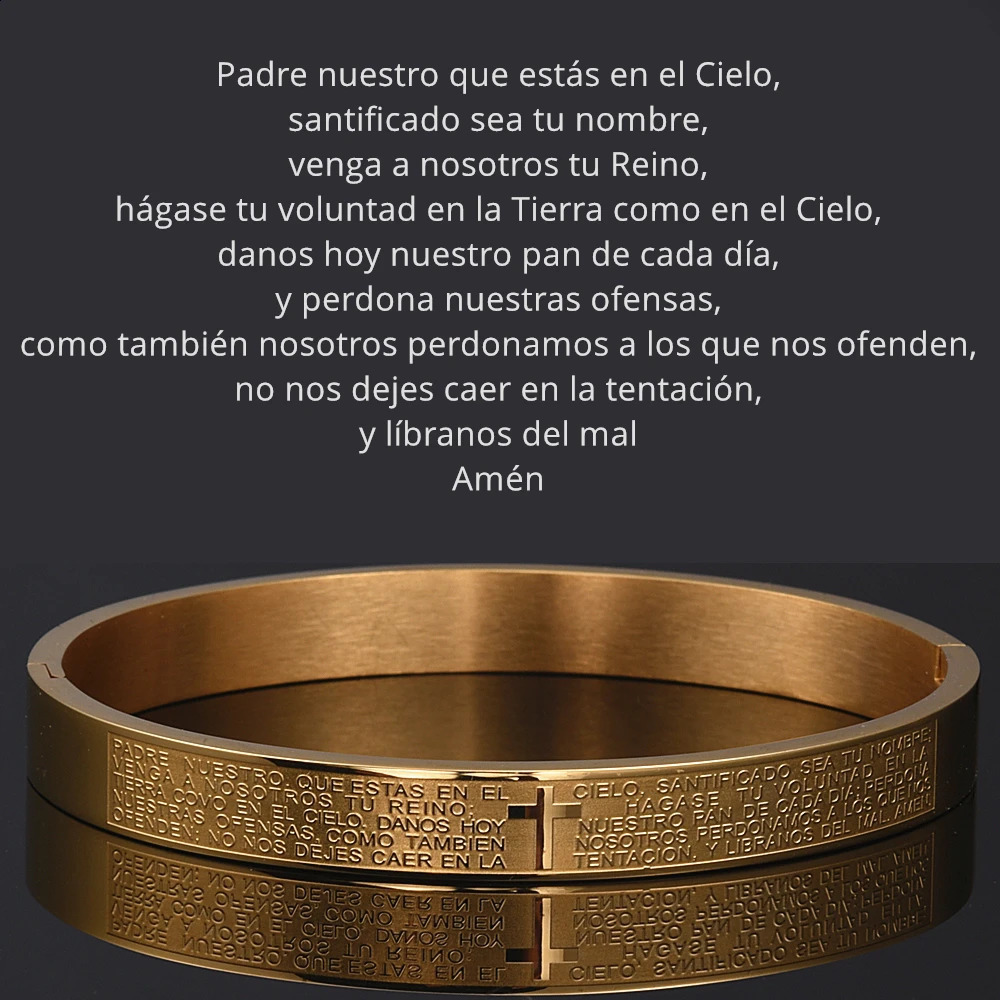 Cuff Cross Bracelet Bangle Stainless Steel Open Bracelet Carving Spanish Scripture For Men Women Jewelry 241227
