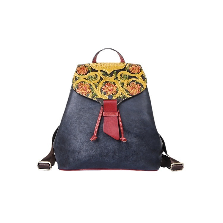 2023 New Women's Shoulder Cover Layer Leather Embossed Personalized Backpack Straight