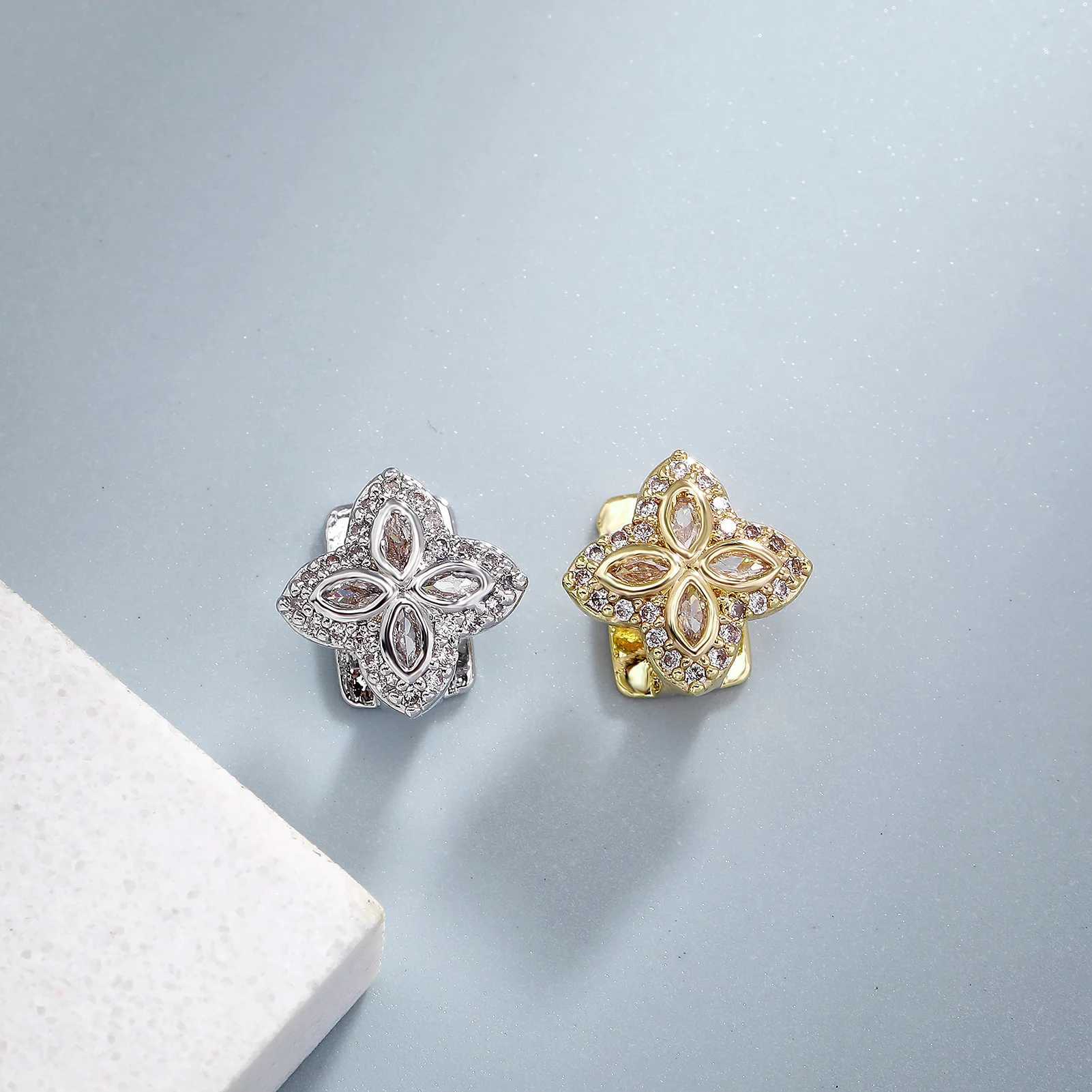 TOPGRILLZ Gold Silver Color Single Flower d Out Grillz Teeth Men Women Hip Hop Bling Tooth Grills Cs Fashion Jewelry W241227